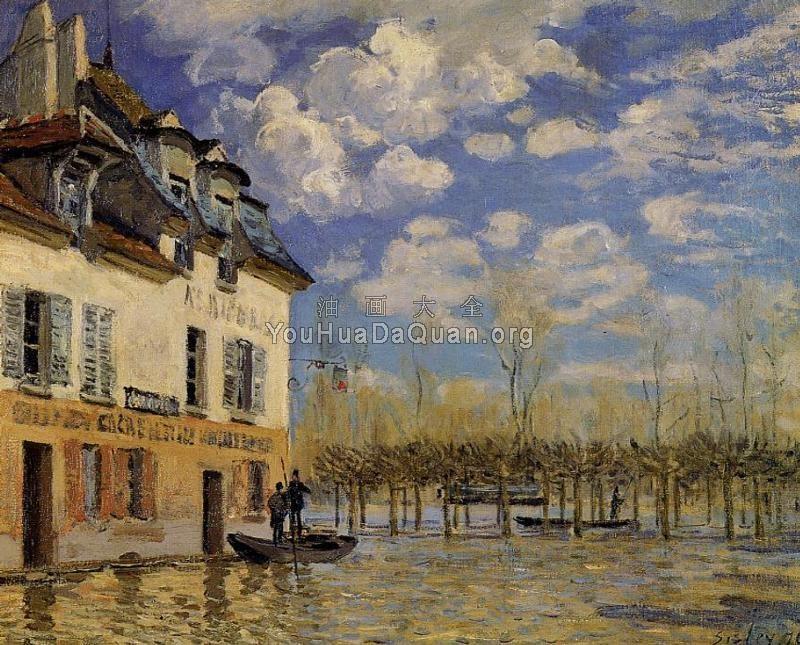 Boat in the Flood at Port-Marly - 阿尔弗莱德·西斯莱